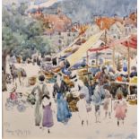 Robert Charles Goff (1837-1922) British. "Vevey (Switzerland)", a Market Scene with Figures,