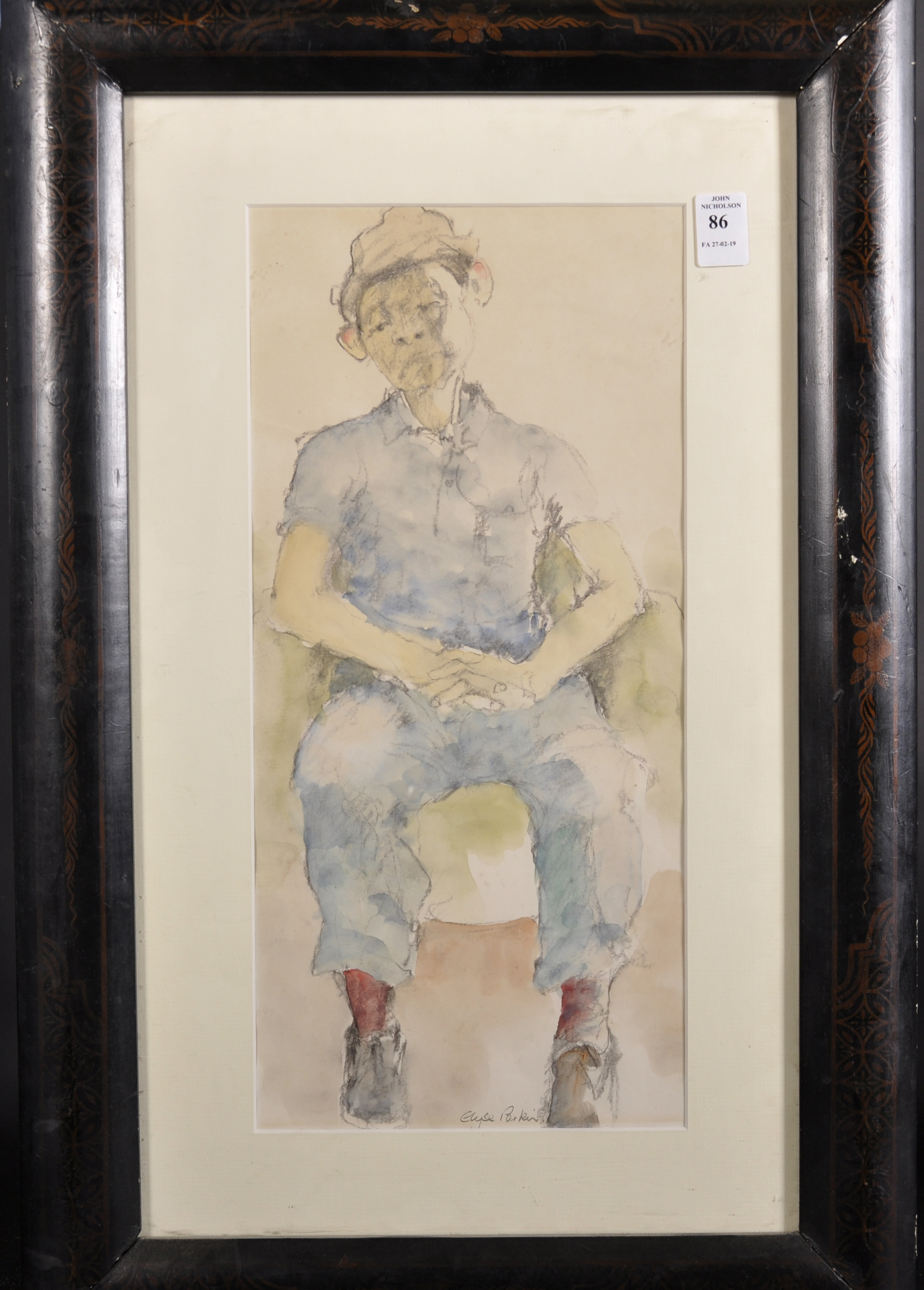 Elyse Parkin (20th Century) British. Study of a Seated Oriental Gentleman, Watercolour, Signed in - Image 2 of 4