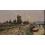 H...Klett (19th - 20th Century) Dutch. A River Landscape, with a Figure on a Path, Oil on Panel,