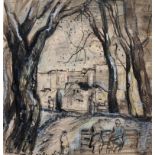 Hugo Carlberg (1880-1943) Swedish. "Vallenlund", Watercolour and Ink, Signed and Inscribed, 4.5" x