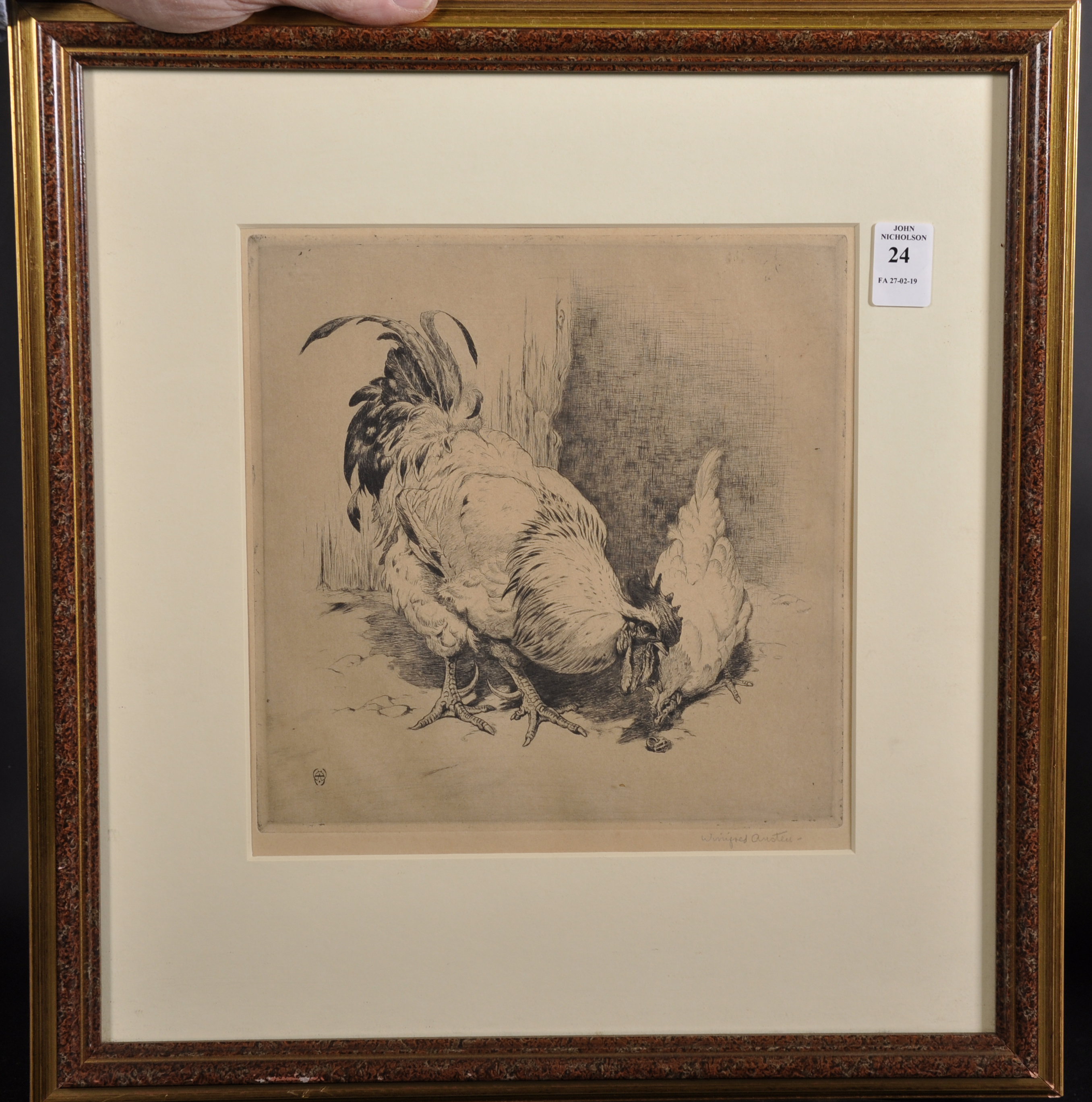 Winifred Marie Louise Austin (1876-1964) British. "Chickens", Etching, Signed in Pencil, 8.75" x 8. - Image 2 of 4