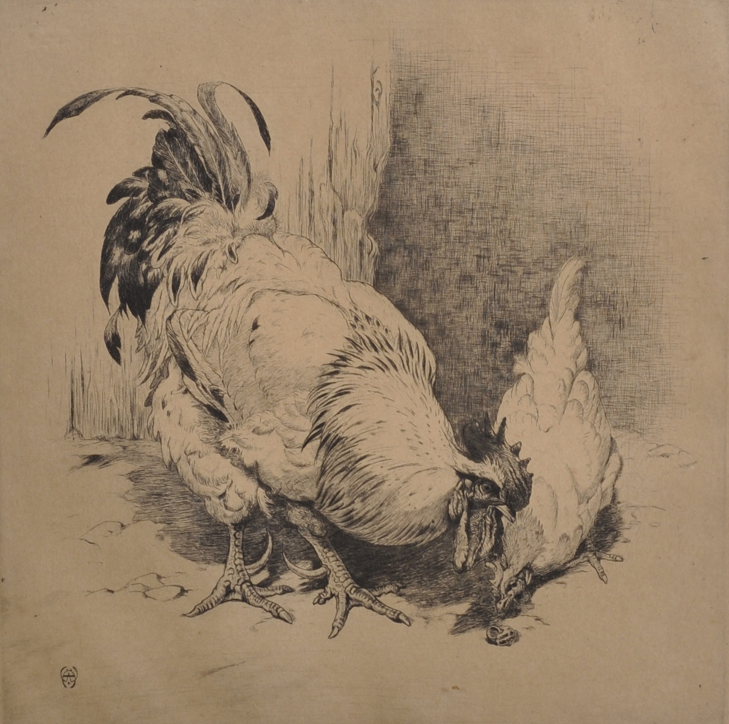 Winifred Marie Louise Austin (1876-1964) British. "Chickens", Etching, Signed in Pencil, 8.75" x 8.