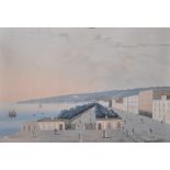 19th Century Italian School. Figures walking along The Promenade in the Bay of Naples, Gouache,