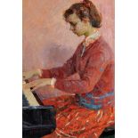 Vera Alexandrovna Maksimoushkina (1923-1997) Russian. "At the Piano", Oil on Canvas, Signed in