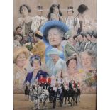 Stephen Doig (1964- ) British. "Her Majesty The Queen Mother (100th Birthday)", a Montage, Pastel,