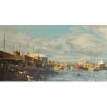 Norman Phillips (1920-1988) British. "Herring Fleet, Mallaig Harbour (Scotland)", Oil on Board,