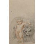 Attributed to Richard Cosway (1742-1821) British. Study of a Cherub standing by a Lion, Pencil and