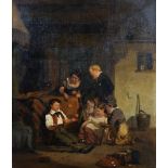 19th Century English School. A Cottage Interior, with Children and a Young Boy Juggling Oranges, Oil