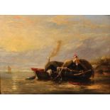 John Frederick Tennant (1796-1872) British. Barges on a Waterway with a Sailing Boat in the