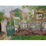 Enslin Hercules Duplessis (1894-1978) South African. "Highbury", A Garden Scene, with Houses beyond,