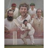 Stephen Doig (1964- ) British. "Cricketing Greats", Pastel, Signed, 13" x 10.75".