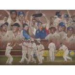 Stephen Doig (1964- ) British. "England Cricket (One Day - Vaughan Capt)", Pastel, Signed, 19.5" x