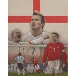 Stephen Doig (1964- ) British. "England's Revenge, Beckham - Argentina", Pastel, Signed, 24" x 18.