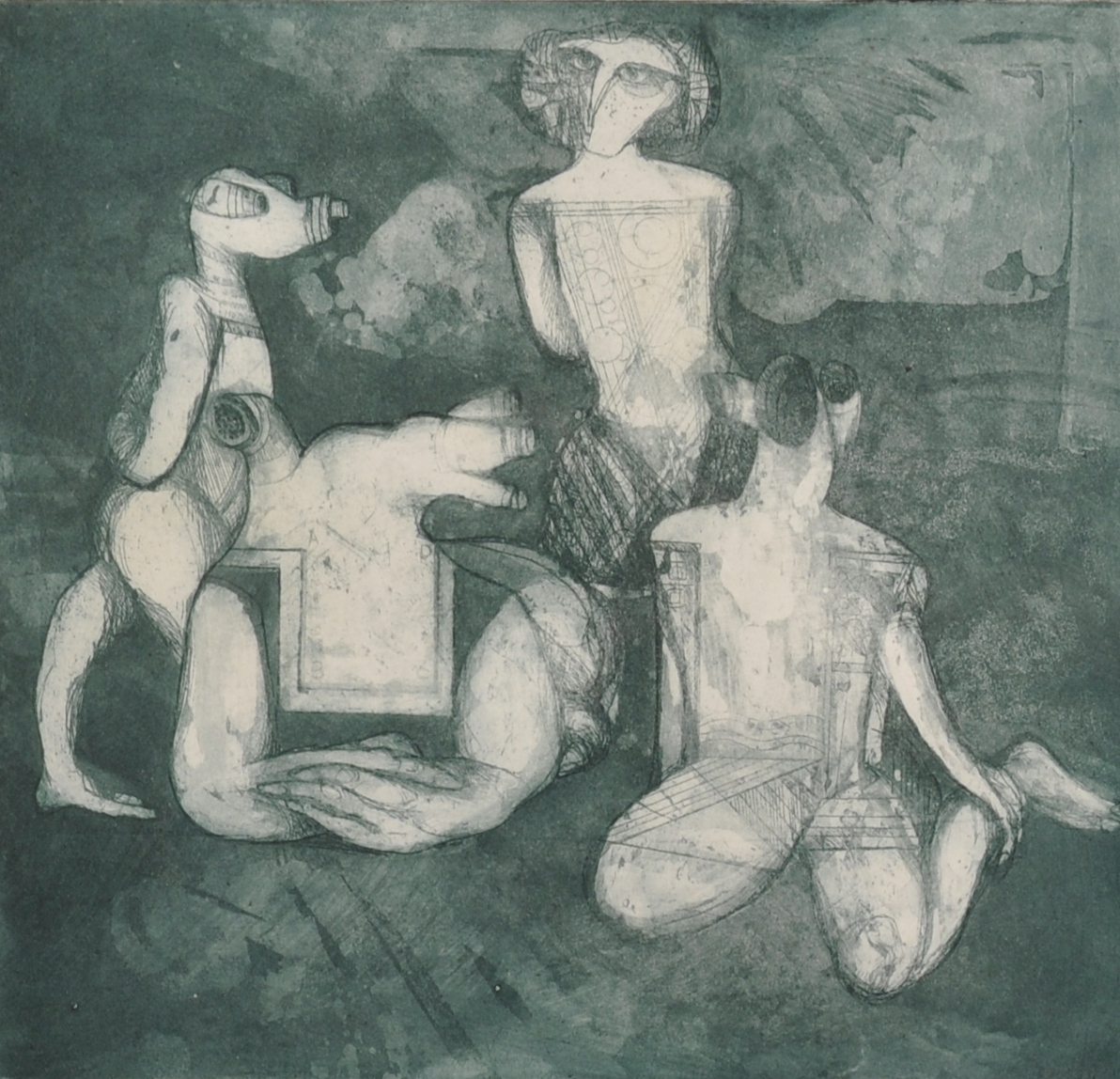 Henry Moore (1898-1986) British. "Family", a Family Group, Lithograph in Colours, Signed,