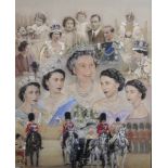 Stephen Doig (1964- ) British. "Her Majesty The Queen (Golden Jubilee)", a Montage, Pastel, 25.5"