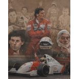 Stephen Doig (1964- ) British. "Ayrton Senna", a Montage of the Racing Driver, Pastel, Signed, 19.