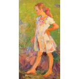 Vera Alexandrovna Maximuchkina (1923 ) Russian. "Walking through a Summer Meadow", A Young Girl in a
