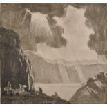 Bernard Rice (1900-1998) Austrian/British. "Cattaro", Figures in a Stormy Landscape, Etching,