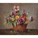 Tom Clough (1867-1943) British. Still Life of Pansies in a Brown Pot, Watercolour, Signed, 13" x