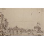 19th Century Italian School. A View of the Tiber in Rome, Ink and Wash, Unframed, 6.75" x 9.25", and