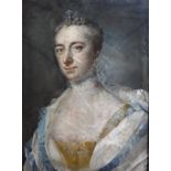 Circle of Francis Cotes (1726-1770) British. Portrait of a Lady, wearing a Blue and White Ribbon