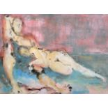 Porelta Mattihes (20th Century) European. A Reclining Naked Couple, Mixed Media, Indistinctly