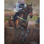 Stephen Doig (1964- ) British. "Best Mate", Taking a Fence, Pastel, Signed, 22" x 18".