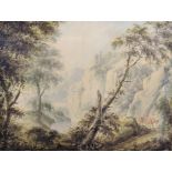 Attributed to Nicholas Pocock (1740-1821) British. A Wooded River Landscape, with Cattle on a Path