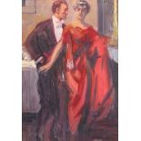 F...Furnivall (20th Century) British. A Couple in Evening Dress, Oil on Board, Signed, 11" x 7.5".