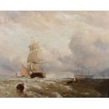 George Stainton (act.1860-1890) British. A Two Masted Ship in Full Sail, with Figures in a Small