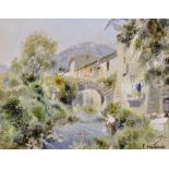 Gabriel Deschamps (1919- ) French. "Saint Guilhem Le Georges de L'Herault", a River Landscape with a
