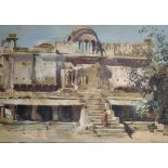 William Spencer Bagdatopoulos (1888-1965) Greek. "Old House, Jaipur", with a Figure on the Steps