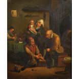 19th Century German School. Figures in an Interior, Oil on Metal, 8.25" x 6.75".