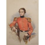 Theobald Ringer (1826-1906) British. A Young Officer in a Red Tunic, Watercolour, Signed, and