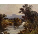 Frederick Davenport Bates (1867-1930) British. A Tranquil River Landscape, with Figures in the