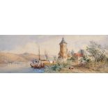 Emma S Oliver (1819-1855) British. "St Martinsburg, Lahn, Rhine Rivers", Watercolour, Signed, 5" x