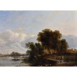 Henry John Boddington (1811-1865) British. A Tranquil River Landscape, with a Figure in a Boat,
