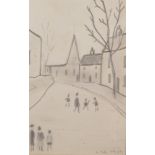Follower of Lawrence Stephen Lowry (1887-1976) British. Figures Playing on a Road, Pencil, bears