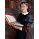 Olga Borisovna Bogaevskaya (1915-2000) Russian. "School Girl with a Book", A Young Girl in a Black