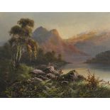 Frank Hider (1861-1933) British. "Loch Katrine, Sunset Hour", Oil on Canvas, Signed, and Inscribed