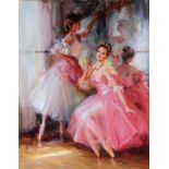 Konstantin Razumov (1974- ) Russian. "In the Dressing Room", A Ballerina wearing a Pink Dress