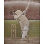 Stephen Doig (1964- ) British. "Ian Botham", at the Crease, Pastel, Signed, 10.75" x 8.25".