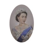 Stephen Doig (1964- ) British. "Her Majesty The Queen", Pastel, Oval, 12" x 8".