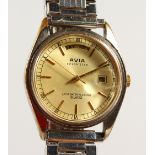 AN AVIA GENTLEMAN'S STAINLESS STEEL WRISTWATCH, with day/date dial.