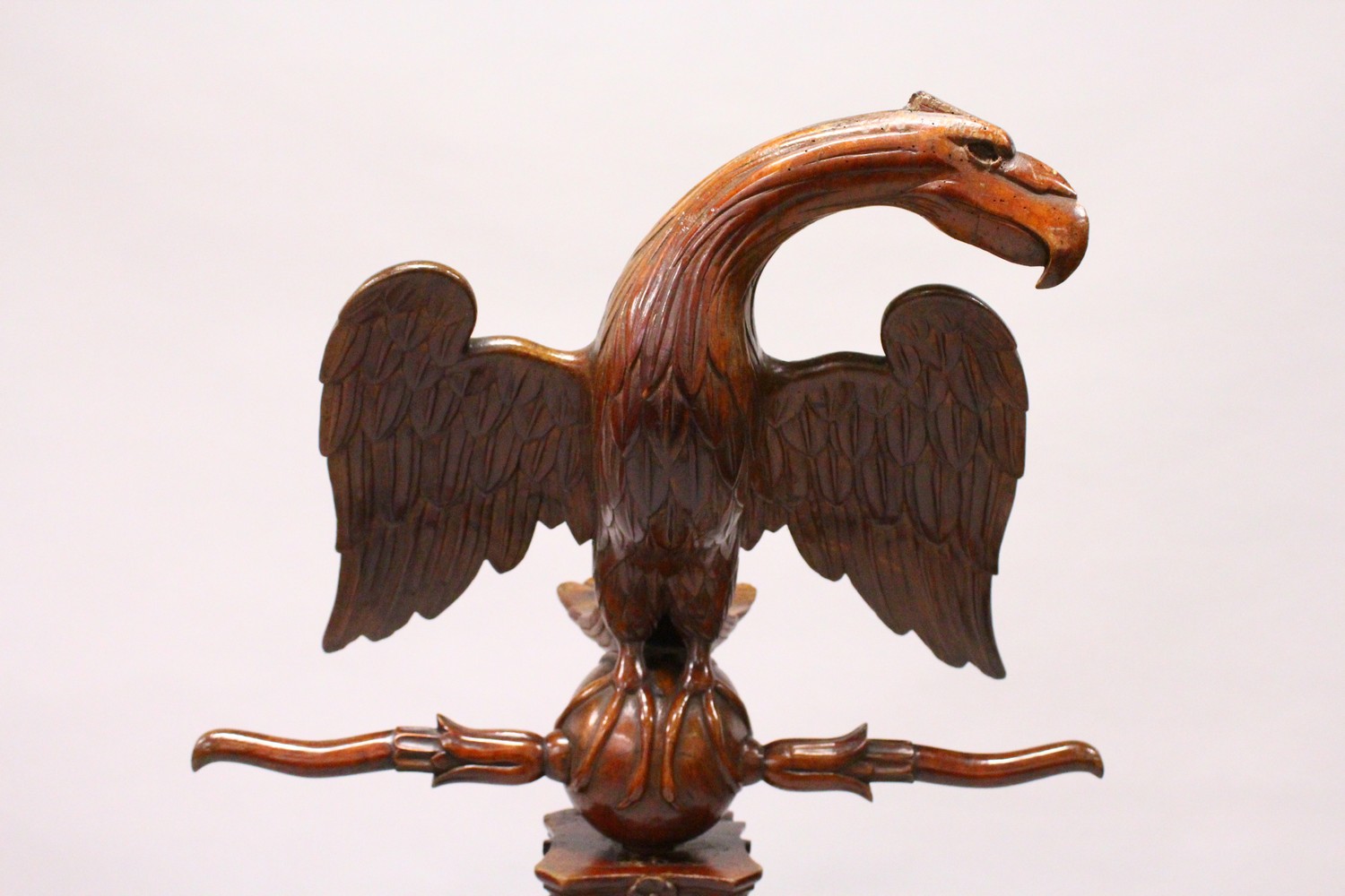 A 19TH CENTURY CARVED FRUITWOOD LECTURN, the book support carved as an eagle with outswept wings - Image 2 of 9