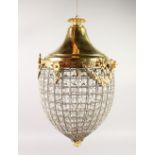 A BRASS AND GLASS PINEAPPLE SHAPED CHANDELIER. 24ins high.