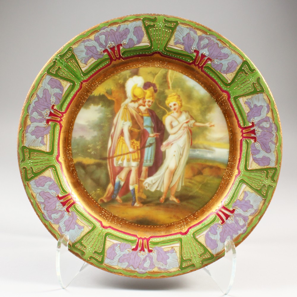 A VIENNA STYLE CIRCULAR PLATE, decorated with figures to the centre. 14ins diameter.