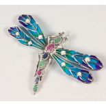 A LARGE SILVER AND ENAMEL BUTTERFLY BROOCH.