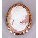 A GOOD OVAL GOLD MOUNTED CAMEO.