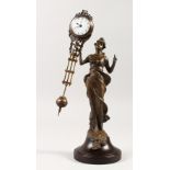 AN ART NOUVEAU STYLE MYSTERY CLOCK, modelled as a young lady. 13ins high.